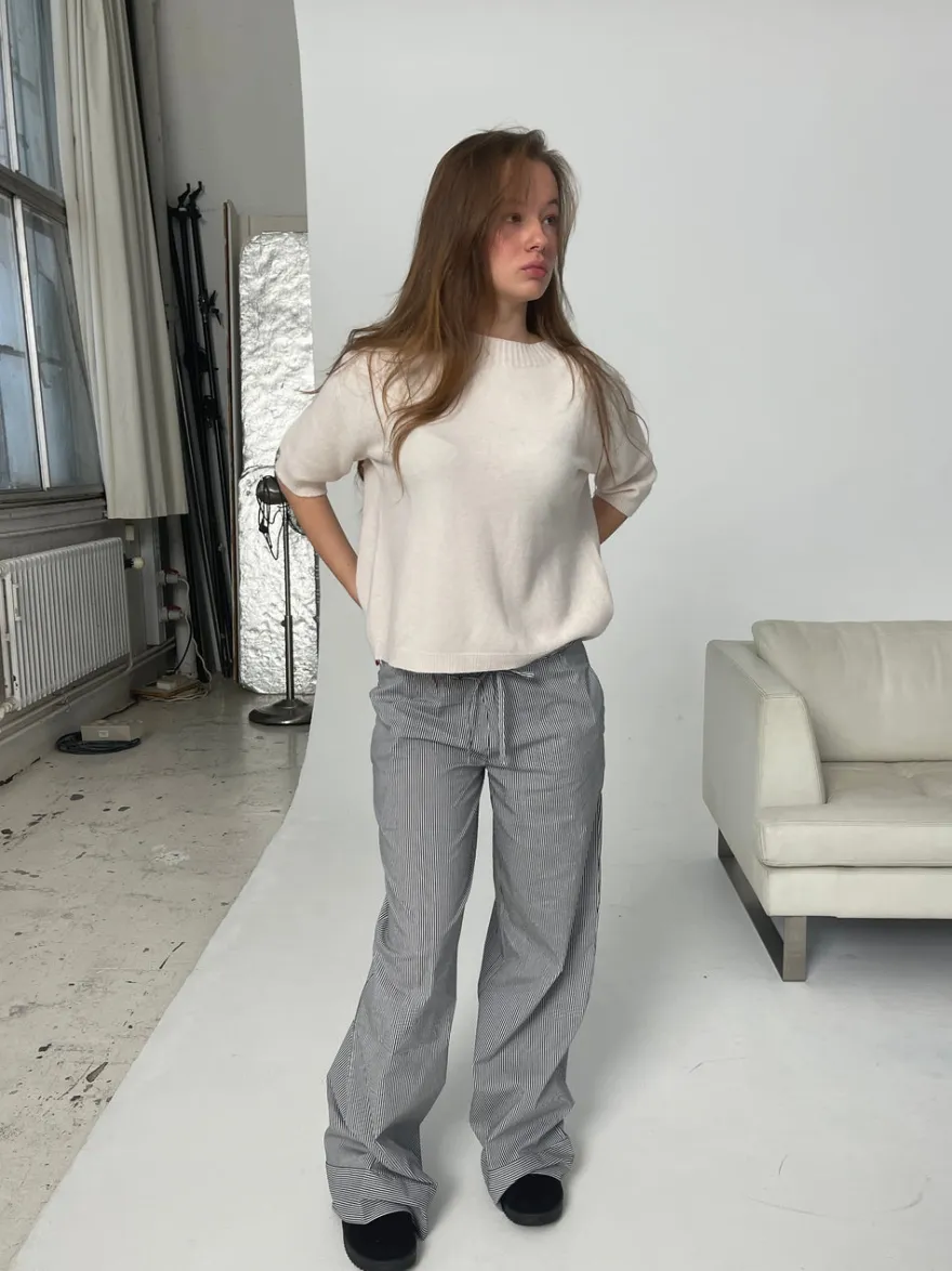 Design By Si Adina lavtaljede bukser med striber - Sort Hot
