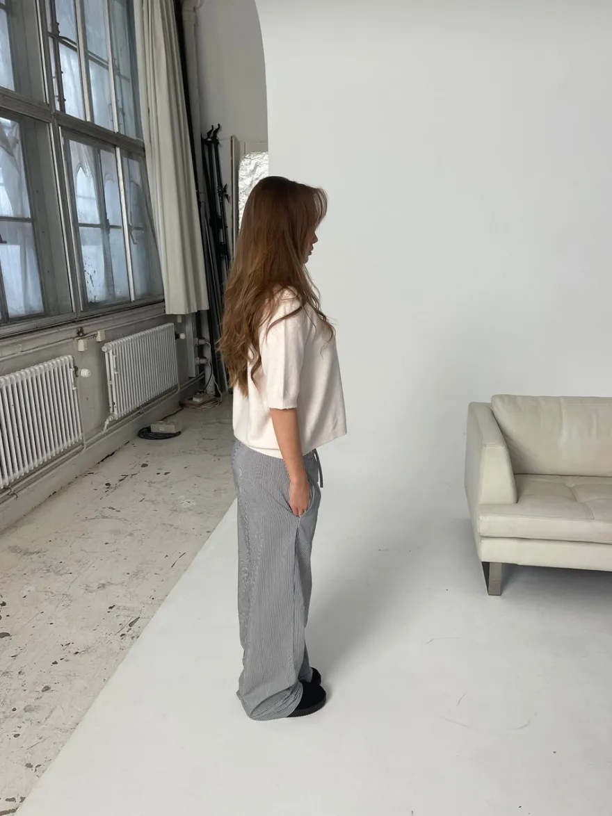 Design By Si Adina lavtaljede bukser med striber - Sort Hot