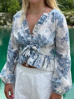 Design By Si Agathe bluse - hvid/blå Clearance