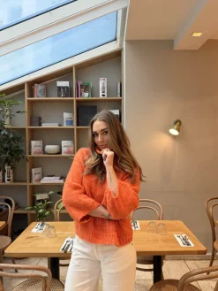 Design By Si Aire striktrøje med turtleneck - Orange Online