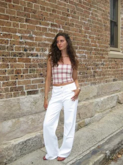 Design By Si Alaia lavtaljede jeans med lyn detalje - Hvid denim Discount