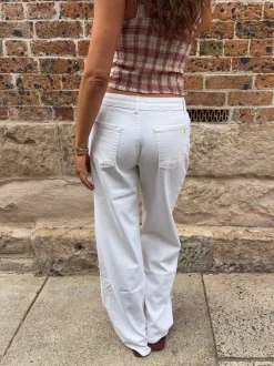 Design By Si Alaia lavtaljede jeans med lyn detalje - Hvid denim Discount