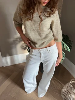 Design By Si Alaia lavtaljede jeans med lyn detalje - Hvid denim Discount