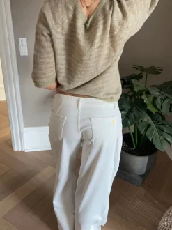 Design By Si Alaia lavtaljede jeans med lyn detalje - Hvid denim Discount