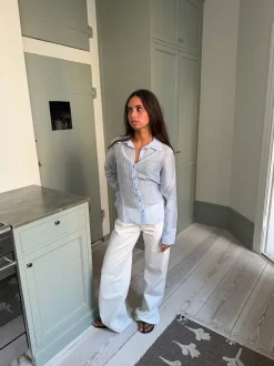 Design By Si Alberte figursyet skjorte med striber - Blå/hvid Clearance