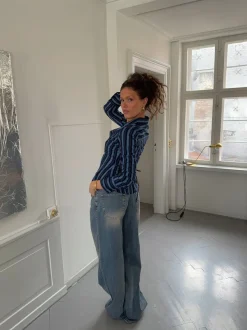 Design By Si Alberte figursyet skjorte med striber - Mørkeblå/Sort Outlet