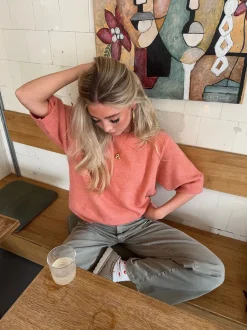 Design By Si Alia trekvartærmet striktrøje - Koral/lyserød Hot