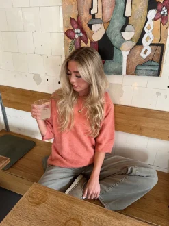 Design By Si Alia trekvartærmet striktrøje - Koral/lyserød Hot