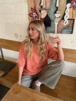 Design By Si Alia trekvartærmet striktrøje - Koral/lyserød Hot