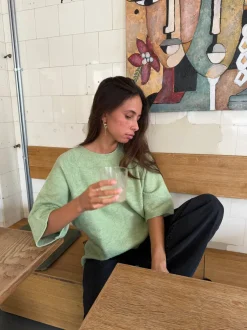 Design By Si Alia trekvartærmet striktrøje - Grøn Discount