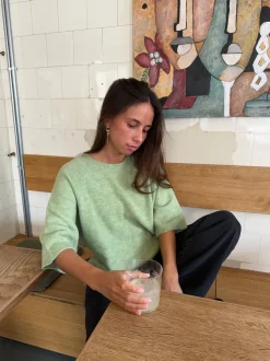 Design By Si Alia trekvartærmet striktrøje - Grøn Discount