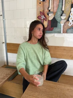 Design By Si Alia trekvartærmet striktrøje - Grøn Discount