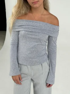 Design By Si Alicia off-shoulder bluse - Grå Clearance