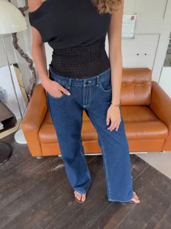 Design By Si Alvina jeans med blomsterdetalje - Mørk denim Online