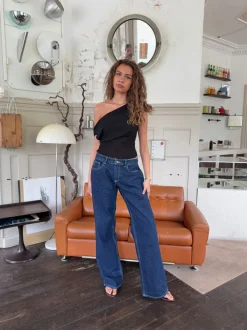 Design By Si Alvina jeans med blomsterdetalje - Mørk denim Online