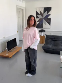 Design By Si Amalie t-shirt med ærmer - Lyserød/hvid Outlet