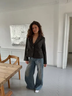Design By Si Anahita kort blazer - Mørkebrun/Sort Hot
