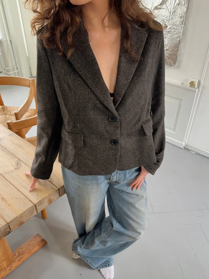 Design By Si Anahita kort blazer - Mørkebrun/Sort Hot
