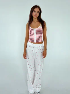 Design By Si Ane pyjamas bukser med hjerter - Hvid Best