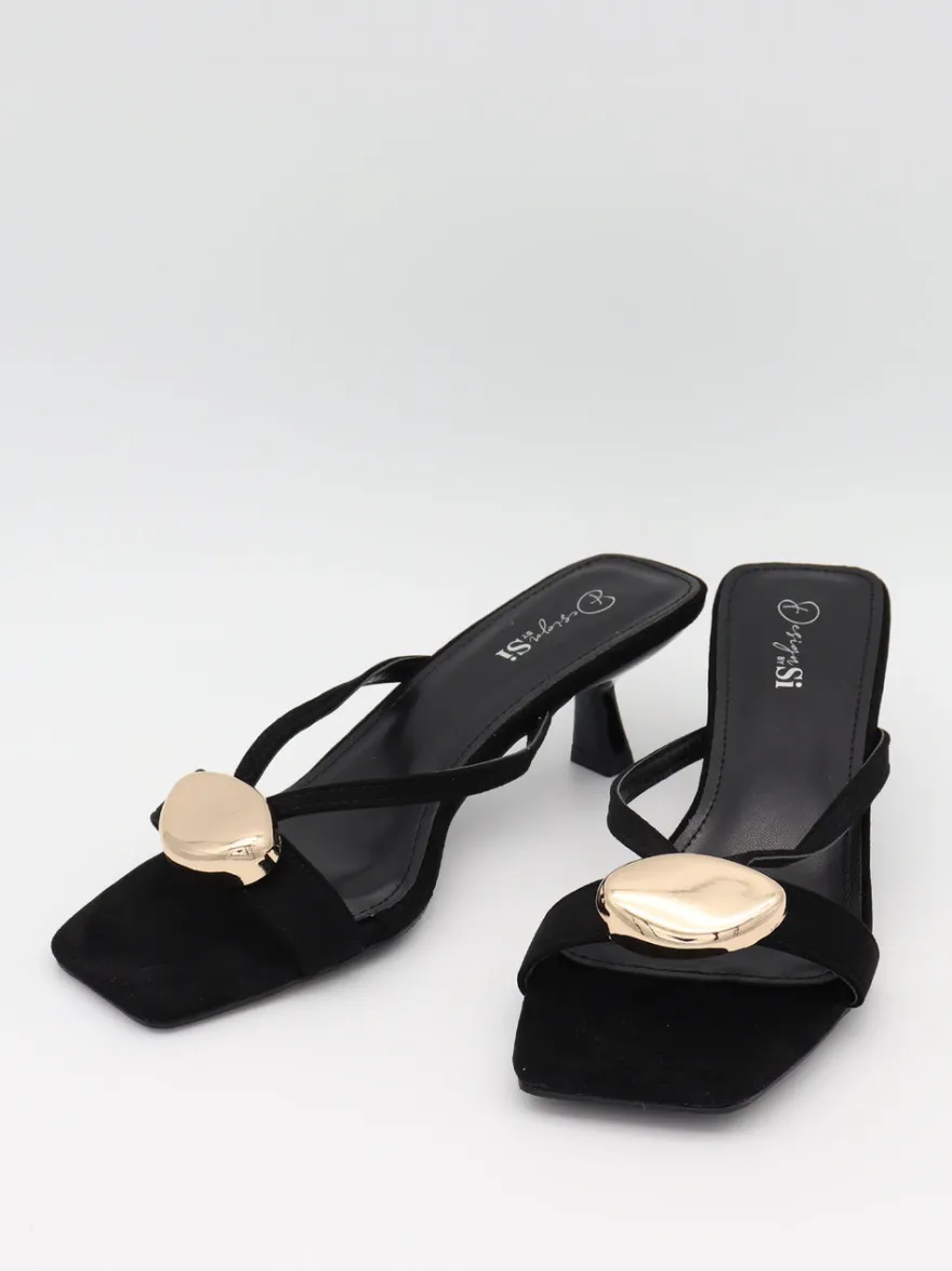 Design By Si Annaline mules med gulddetalje - Sort/guld Discount