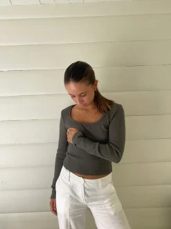 Design By Si Ariella square neck bluse - Mørkegrøn Online