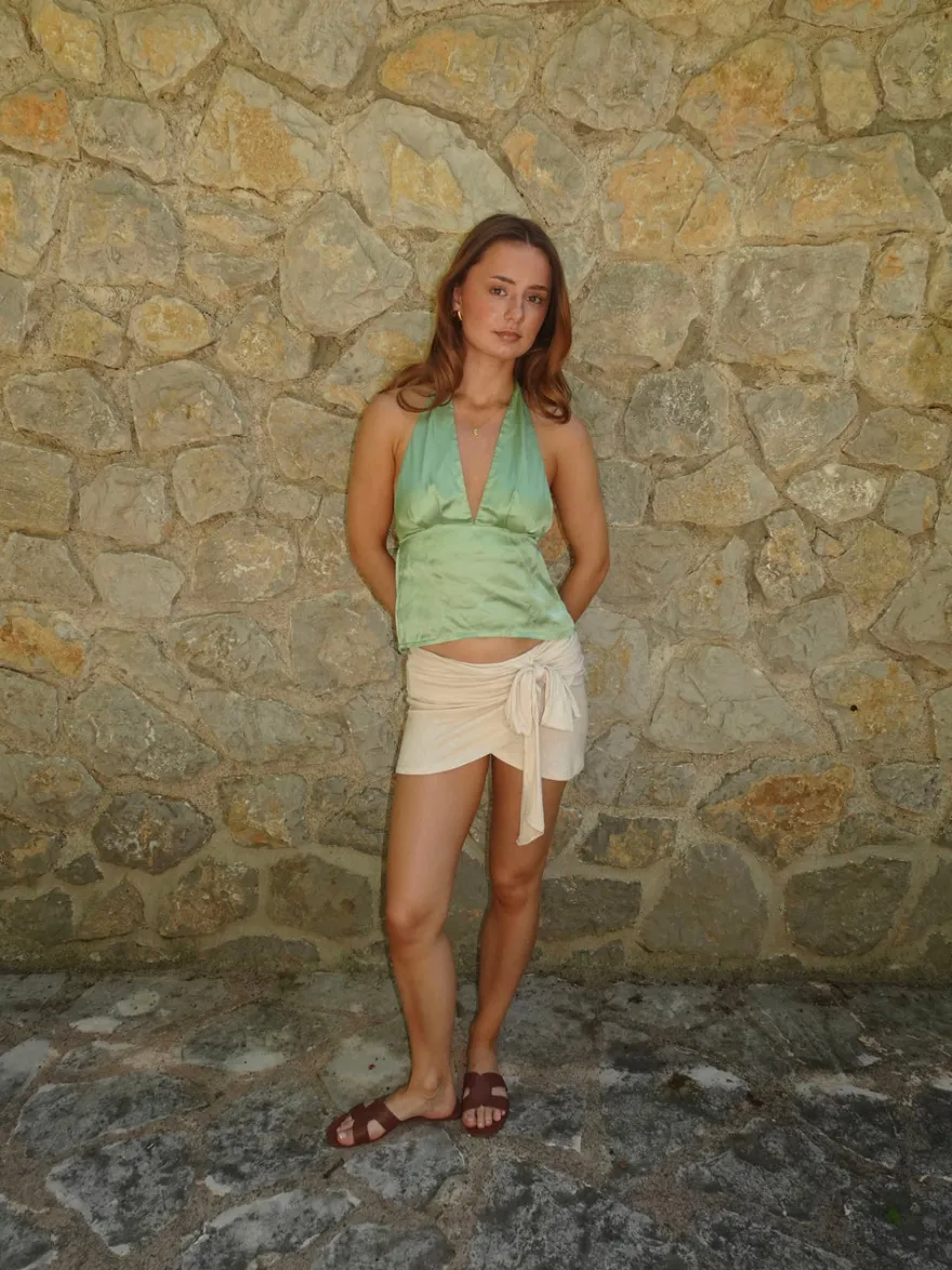 Design By Si Ariene satin halternecktop - Grøn Best