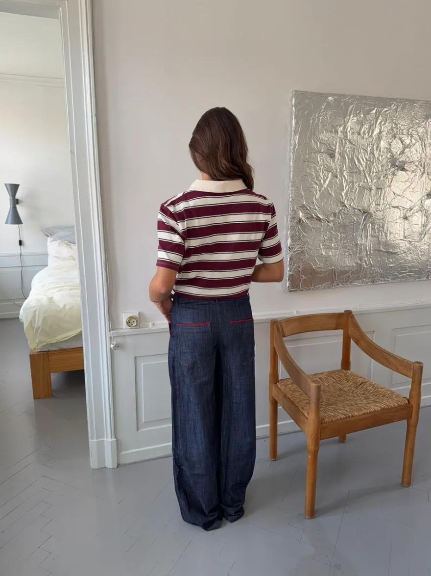 Design By Si Astrid jeans med detaljer - Navy/rød