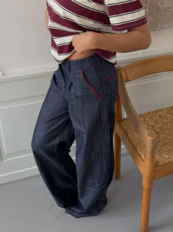 Design By Si Astrid jeans med detaljer - Navy/rød