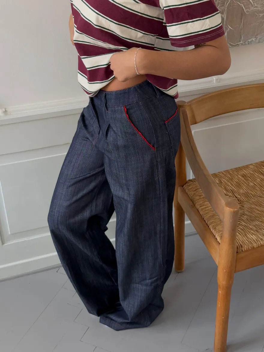 Design By Si Astrid jeans med detaljer - Navy/rød