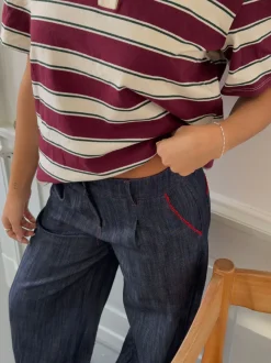Design By Si Astrid jeans med detaljer - Navy/rød
