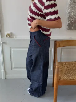 Design By Si Astrid jeans med detaljer - Navy/rød