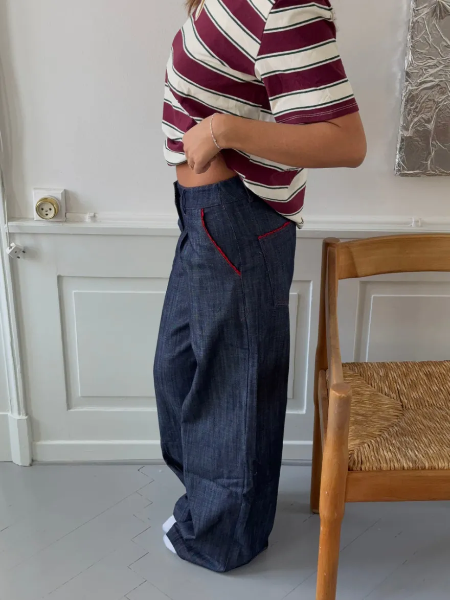 Design By Si Astrid jeans med detaljer - Navy/rød