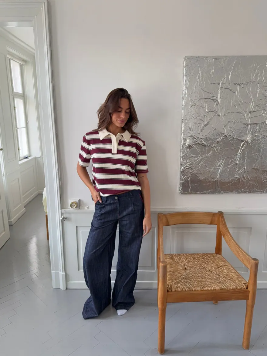 Design By Si Astrid jeans med detaljer - Navy/rød