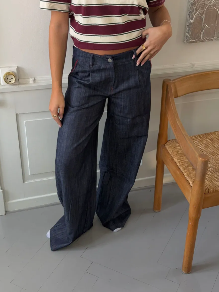 Design By Si Astrid jeans med detaljer - Navy/rød