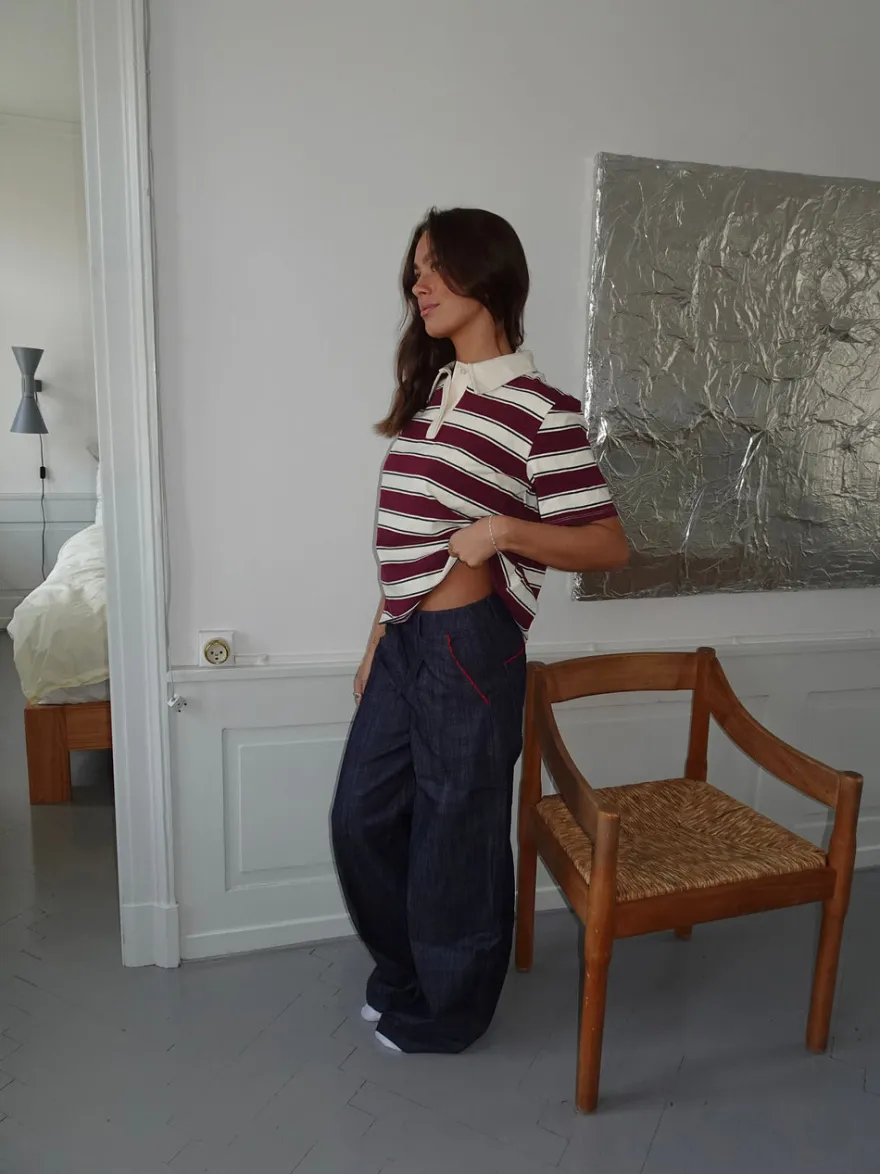 Design By Si Astrid jeans med detaljer - Navy/rød