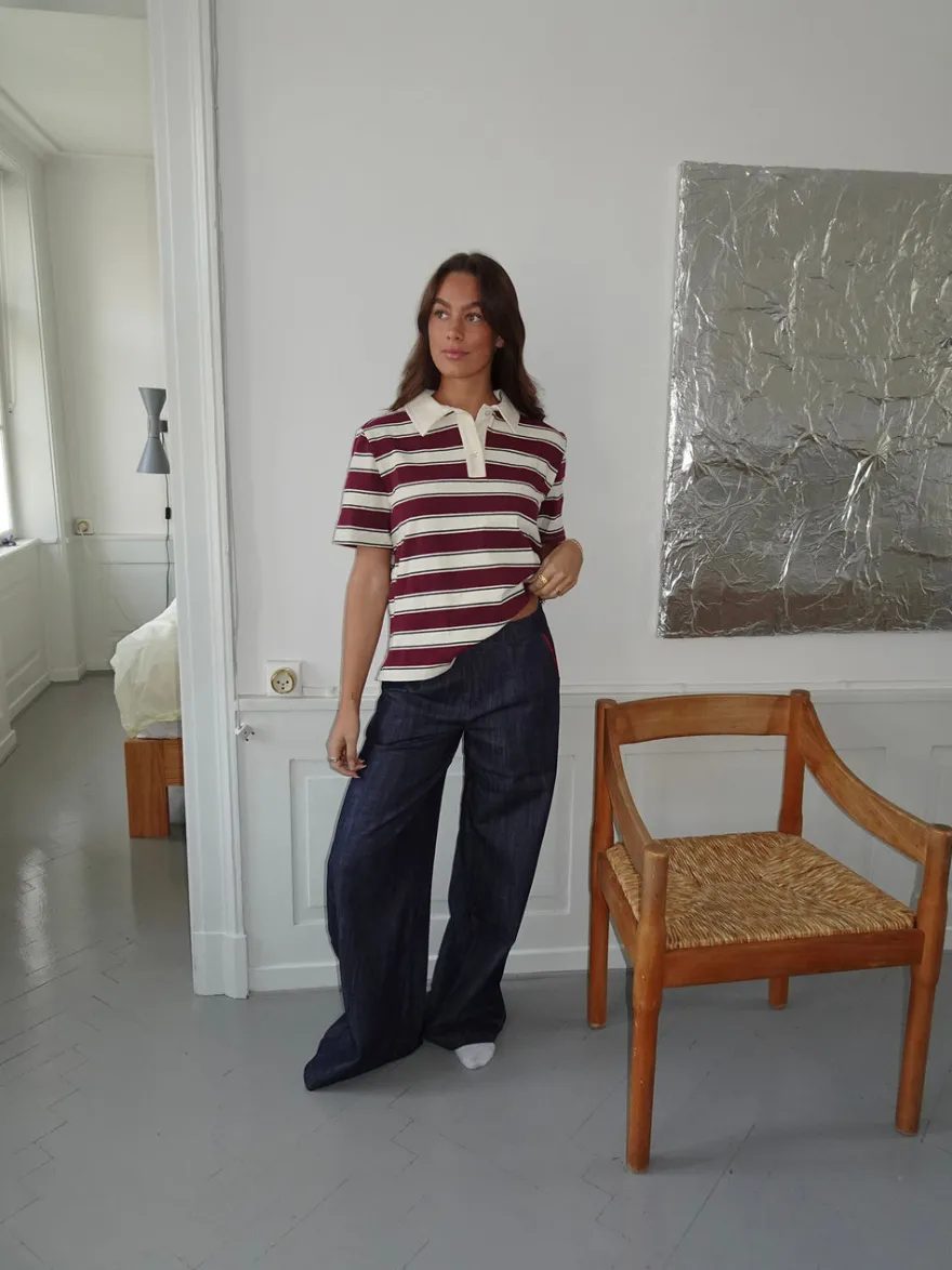 Design By Si Astrid jeans med detaljer - Navy/rød