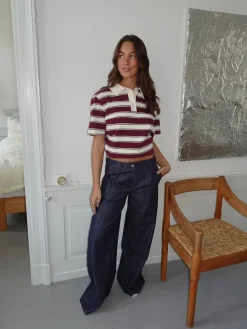Design By Si Astrid jeans med detaljer - Navy/rød