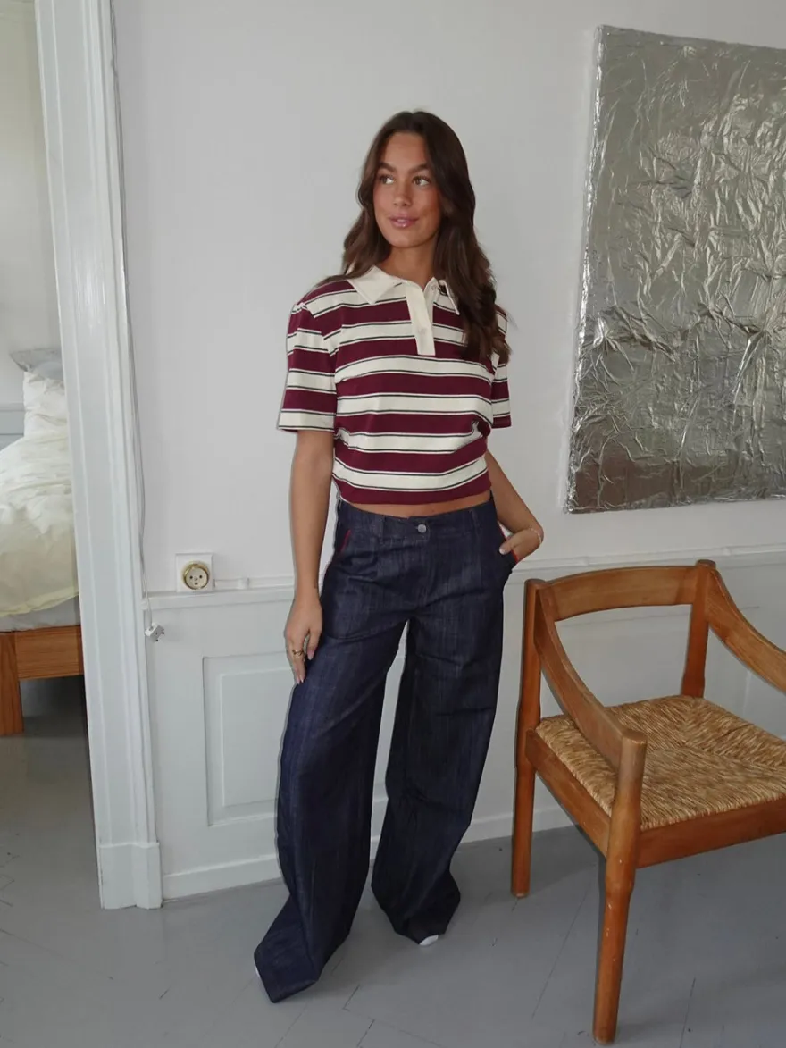 Design By Si Astrid jeans med detaljer - Navy/rød