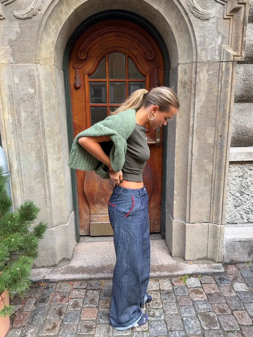 Design By Si Astrid jeans med detaljer - Navy/rød