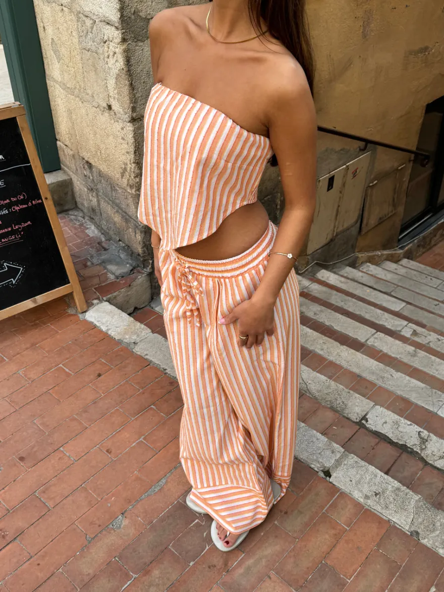 Design By Si Aura stribet top - Orange/hvid Clearance