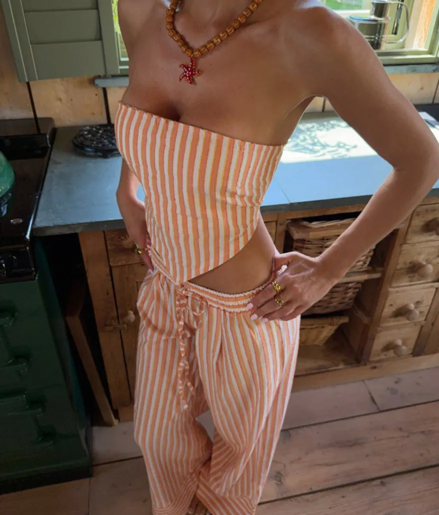 Design By Si Aura stribet top - Orange/hvid Clearance
