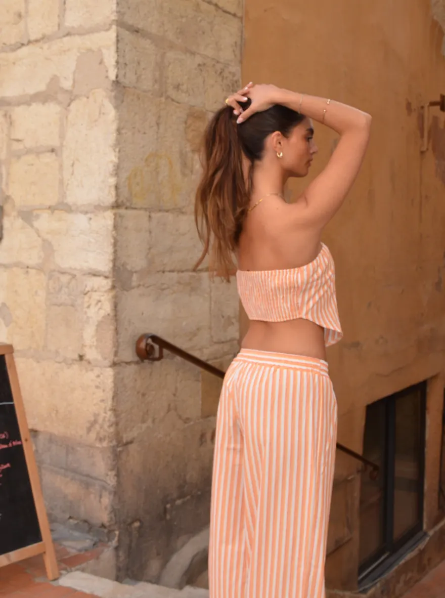 Design By Si Aura stribet top - Orange/hvid Clearance