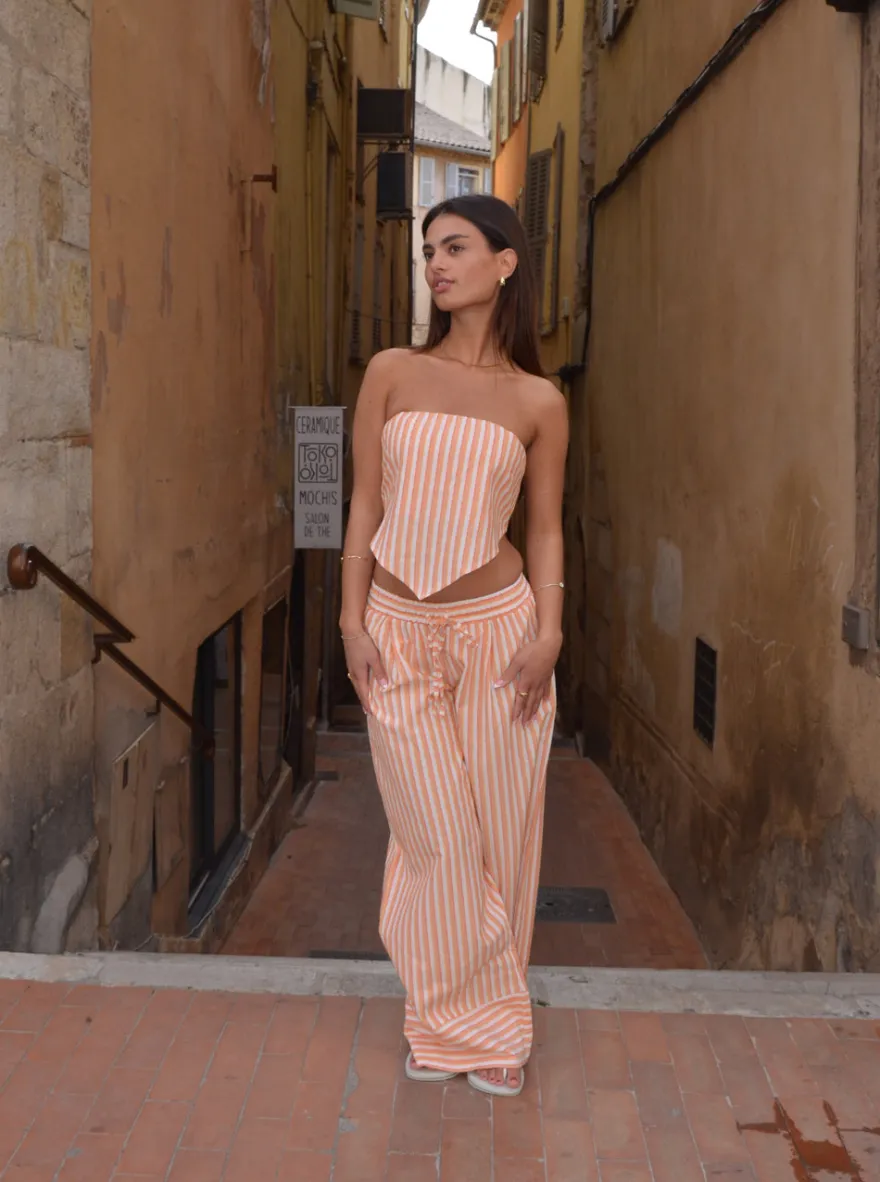 Design By Si Aura stribet top - Orange/hvid Clearance