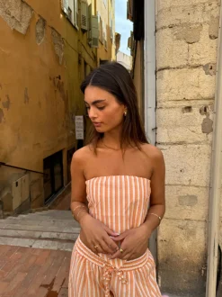 Design By Si Aura stribet top - Orange/hvid Clearance