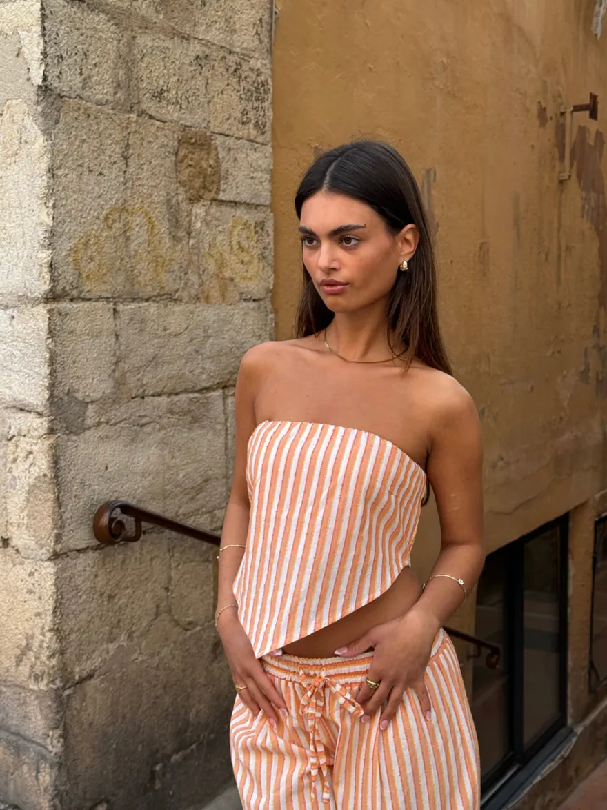 Design By Si Aura stribet top - Orange/hvid Clearance