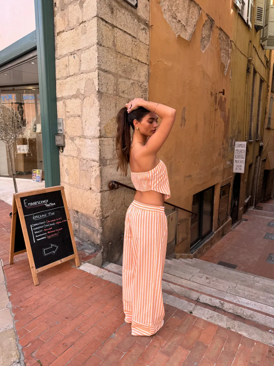 Design By Si Aura stribet top - Orange/hvid Clearance