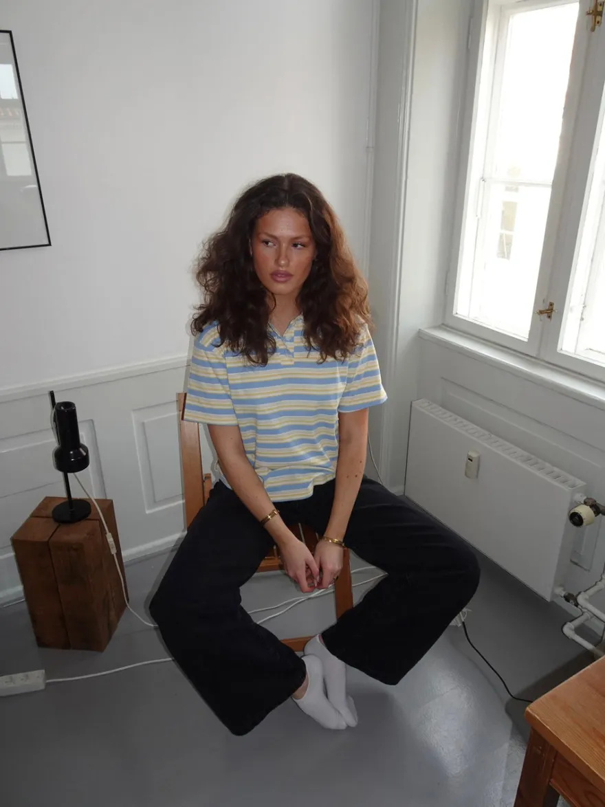 Design By Si Autine stribede polo t-shirt - Gul/Lyseblå/Beige