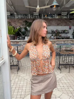 Design By Si Axelle top med blomster - Orange/multifarvet Online