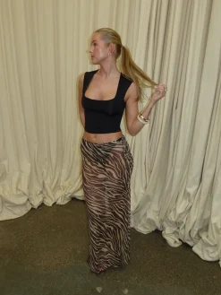 Design By Si Azelma nederdel i mesh med zebraprint - Brun/beige Sale