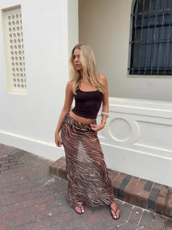 Design By Si Azelma nederdel i mesh med zebraprint - Brun/beige Sale